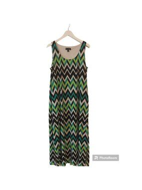 Chevron Maxi Dress In Green & Black By Jessica Howard Size XL